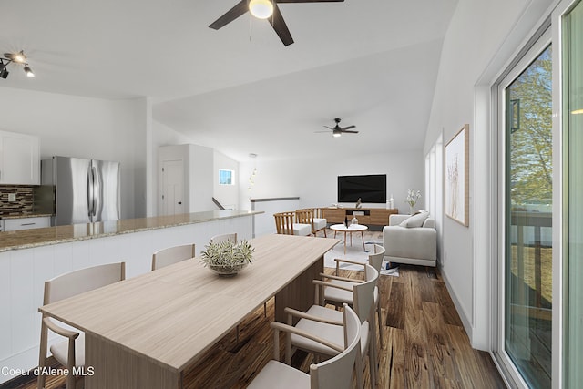7435 N Cornwall St, Coeur Dalene, ID 83815 - dining area with a wealth of natural light, dark wood-style flooring, and ceiling fan