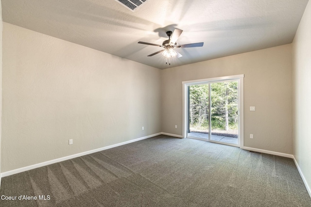 7587 E Duke Ln, Athol, ID 83801 - spare room featuring baseboards, a ceiling fan, dark colored carpet, and visible vents