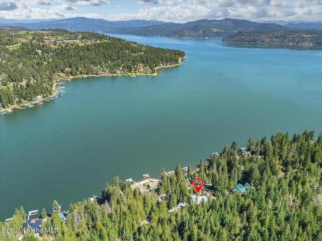 19820 S Alcan Rd, Coeur Dalene, ID 83814 - drone / aerial view of a water and mountain view and a heavily wooded area