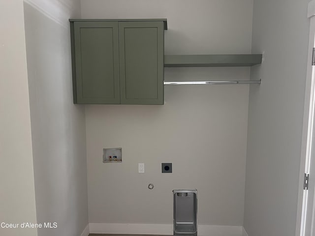 3397 N Blaze Loop, Post Falls, ID 83854 - washroom with electric dryer hookup, hookup for a washing machine, cabinet space, hookup for a gas dryer, and baseboards