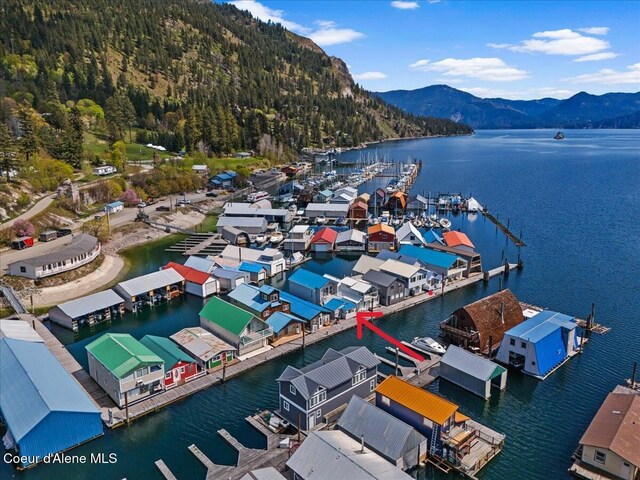 34128 N Scenic Bay D Dock Unit 21, Bayview, ID 83803 - bird's eye view with a water and mountain view and a forest view