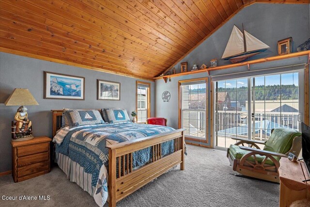 34128 N Scenic Bay D Dock Unit 21, Bayview, ID 83803 - carpeted bedroom with wood ceiling, vaulted ceiling, and access to exterior