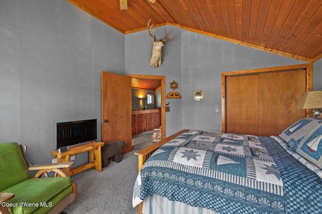 34128 N Scenic Bay D Dock Unit 21, Bayview, ID 83803 - carpeted bedroom featuring wooden ceiling, a closet, and high vaulted ceiling