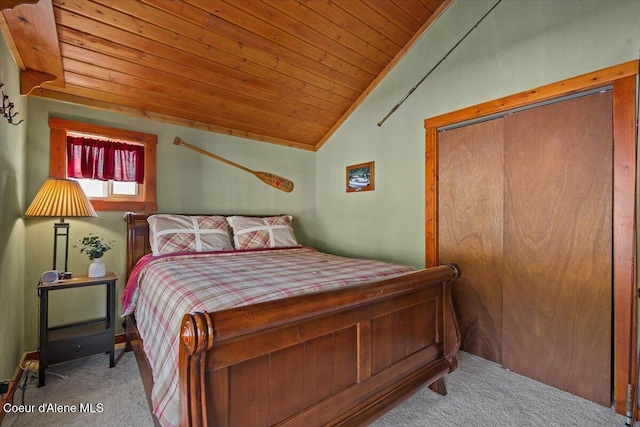 34128 N Scenic Bay D Dock Unit 21, Bayview, ID 83803 - carpeted bedroom featuring vaulted ceiling, wooden ceiling, and a closet