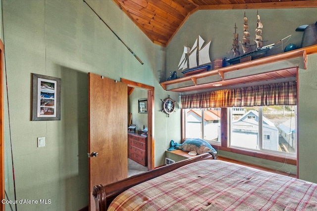 34128 N Scenic Bay D Dock Unit 21, Bayview, ID 83803 - bedroom with wood ceiling and high vaulted ceiling
