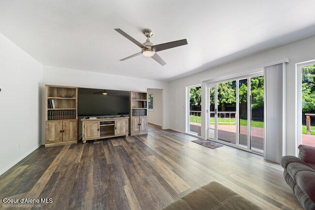 1547 E Stratford Dr, Hayden, ID 83835 - living area with baseboards, ceiling fan, and dark wood-style floors