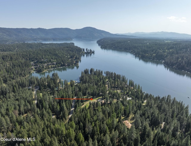 31582 E Hayden Lake Rd, Hayden, ID 83835 - drone / aerial view with a water and mountain view and a wooded view