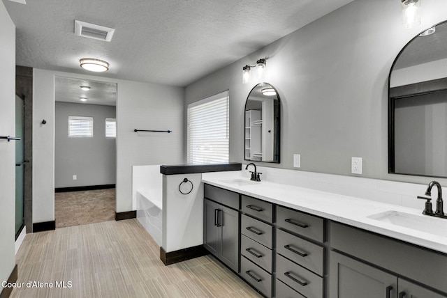 2878 N Callary St, Post Falls, ID 83854 - bathroom with double vanity, a textured ceiling, a bath, and a sink