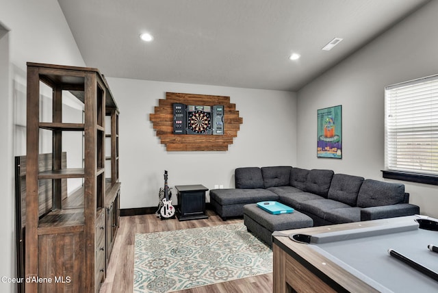 2878 N Callary St, Post Falls, ID 83854 - living area with lofted ceiling, visible vents, light wood-style flooring, and recessed lighting