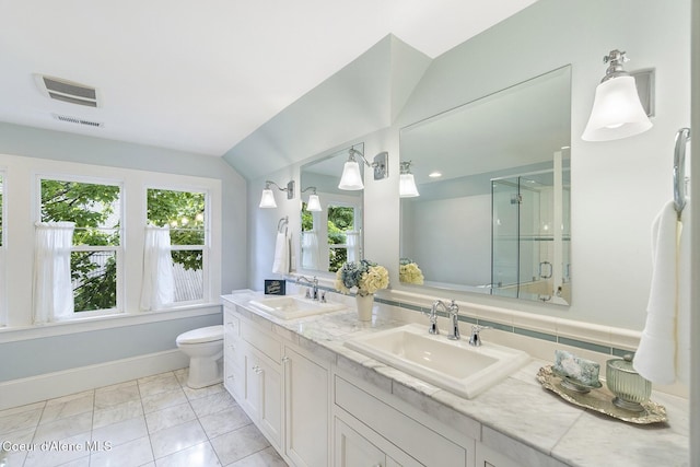 306 S Huron Ave, Sandpoint, ID 83864 - bathroom with a shower stall, toilet, visible vents, and a sink