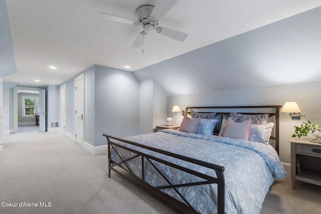 306 S Huron Ave, Sandpoint, ID 83864 - bedroom featuring baseboards, light carpet, recessed lighting, and a ceiling fan
