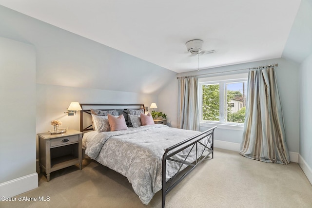 306 S Huron Ave, Sandpoint, ID 83864 - bedroom with baseboards, a ceiling fan, light colored carpet, and vaulted ceiling