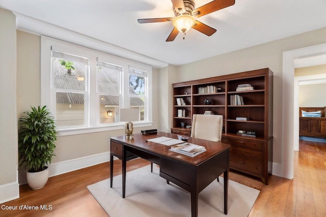 306 S Huron Ave, Sandpoint, ID 83864 - office area with a ceiling fan, light wood-style floors, and baseboards