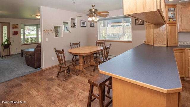 6616 Comanche St, Bonners Ferry, ID 83805 - dining room featuring ceiling fan, light wood-style flooring, and a healthy amount of sunlight