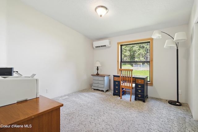 carpeted home office featuring a wall mounted air conditioner