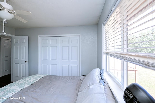 8102 W Arizona St, Rathdrum, ID 83858 - bedroom with multiple windows, a closet, and ceiling fan