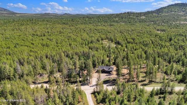 birds eye view of property with a mountain view and a view of trees