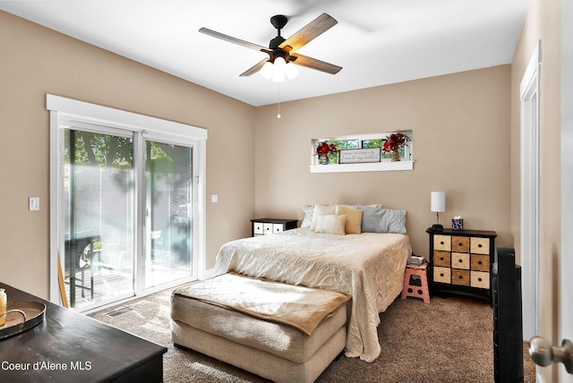 1315 N 10th St, Coeur Dalene, ID 83814 - carpeted bedroom featuring access to exterior and a ceiling fan