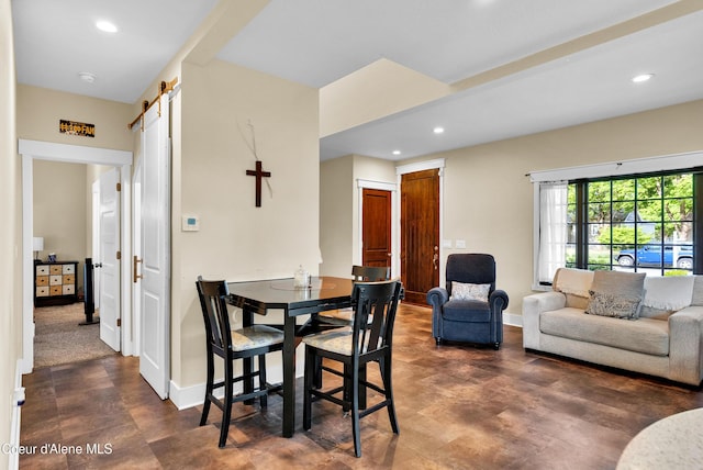 1315 N 10th St, Coeur Dalene, ID 83814 - dining area with a barn door, recessed lighting, and baseboards