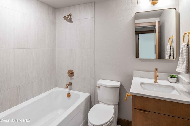 full bath featuring toilet, bathing tub / shower combination, and vanity