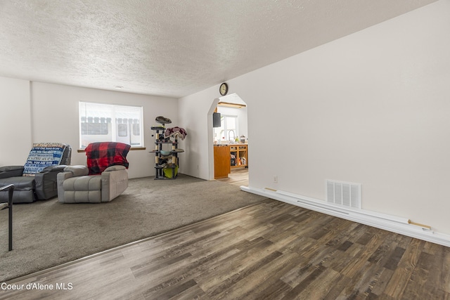 1729 N 9th St, Coeur Dalene, ID 83814 - living room featuring wood finished floors, plenty of natural light, a textured ceiling, and arched walkways