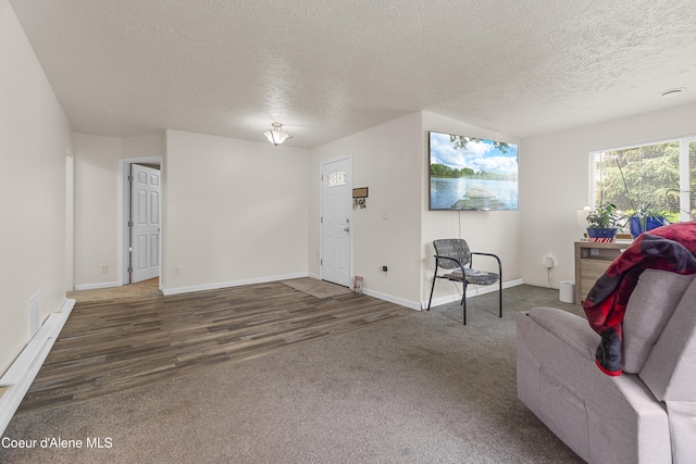 1729 N 9th St, Coeur Dalene, ID 83814 - carpeted living area with a textured ceiling, baseboards, and wood finished floors
