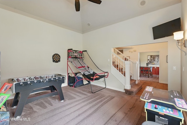 2123 Browning Way, Sandpoint, ID 83864 - game room with a ceiling fan, baseboards, and a towering ceiling
