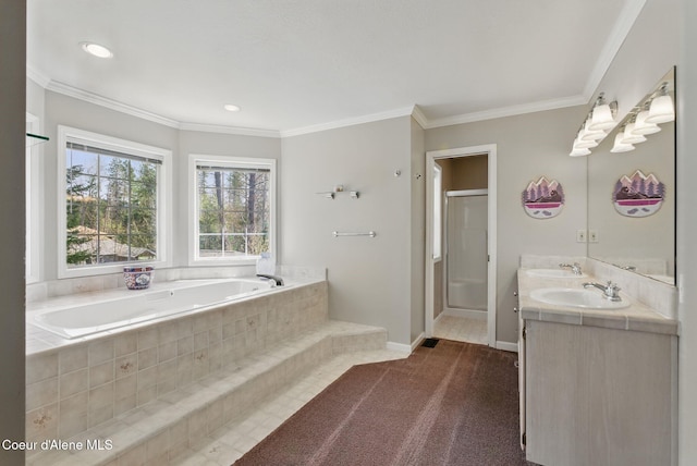 2123 Browning Way, Sandpoint, ID 83864 - full bath with double vanity, a garden tub, a shower stall, and a sink