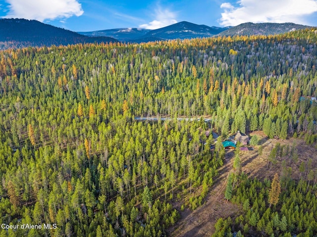 762 Reeder Bay Rd, Nordman, ID 83848 - aerial view of property and surrounding area featuring a forest and a mountainous background