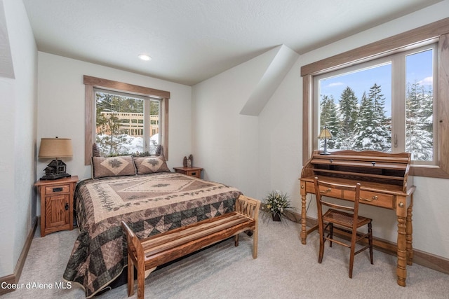 215 White Cloud Dr, Sandpoint, ID 83864 - bedroom featuring multiple windows, light carpet, baseboards, and recessed lighting