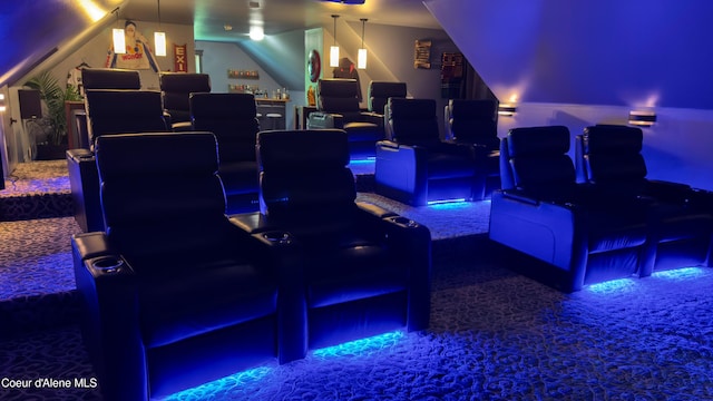 15818 N Morgan Ln, Hayden, ID 83835 - carpeted cinema with lofted ceiling and a bar
