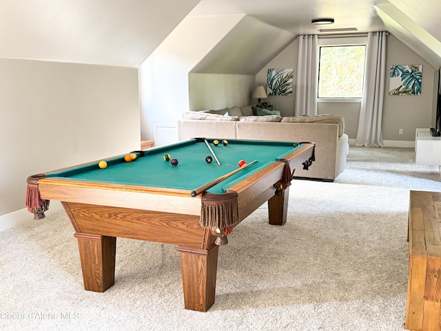 15818 N Morgan Ln, Hayden, ID 83835 - recreation room with carpet, vaulted ceiling, baseboards, and billiards