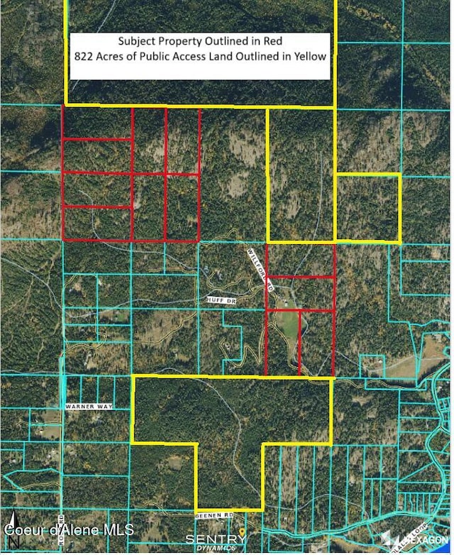 847 Willford Rd, Cocolalla, ID 83813 - map / location with property boundaries highlighted