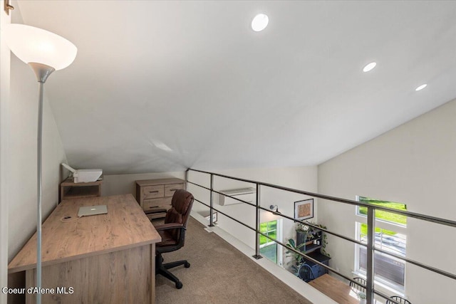 carpeted office with plenty of natural light and recessed lighting