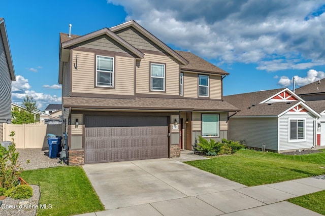 1749 N Minam Loop, Post Falls, ID 83854 - craftsman-style home with an attached garage, concrete driveway, roof with shingles, and stone siding