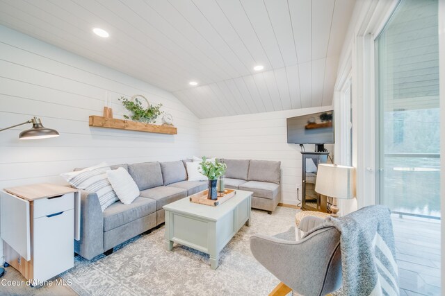 26312 S Anderson Drive Black Lake, Saint Maries, ID 83861 - living room with recessed lighting, vaulted ceiling, and wood walls