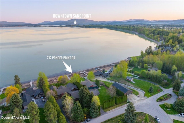 bird's eye view of a water and mountain view