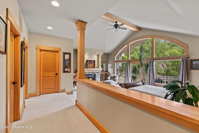 679 Comeback Bay Ln, Sagle, ID 83860 - corridor with ornate columns, light colored carpet, recessed lighting, and baseboards