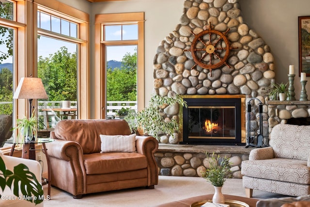 679 Comeback Bay Ln, Sagle, ID 83860 - living room featuring a stone fireplace