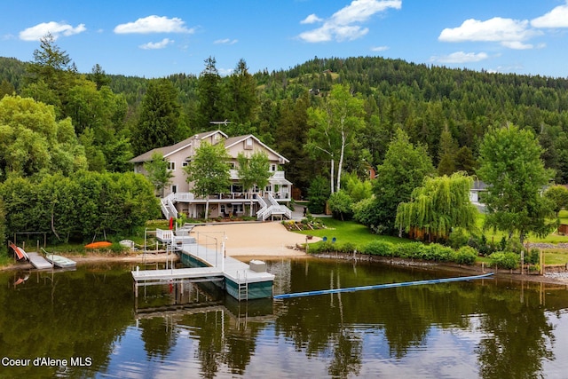 679 Comeback Bay Ln, Sagle, ID 83860 - dock area with a forest view, a water view, and stairs