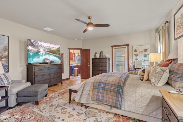 3313 N Rosalia Rd, Coeur Dalene, ID 83814 - bedroom featuring ensuite bathroom, light wood finished floors, and a ceiling fan