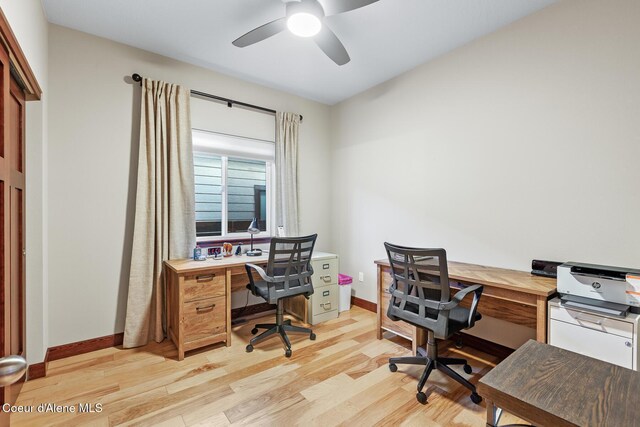 3313 N Rosalia Rd, Coeur Dalene, ID 83814 - office featuring light wood-style flooring, a ceiling fan, and baseboards