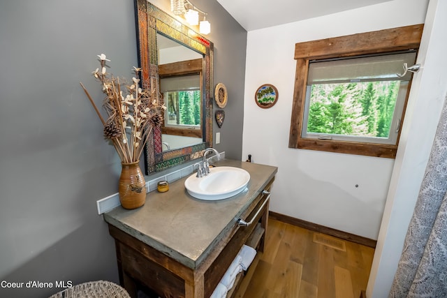 435 Shady Pines Loop, Priest Lake, ID 83856 - bathroom with wood finished floors, vanity, and baseboards
