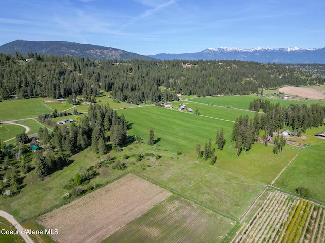 3226 District Two Rd, Bonners Ferry, ID 83805 - aerial view of property and surrounding area featuring mountains, rural landscape, and a forest