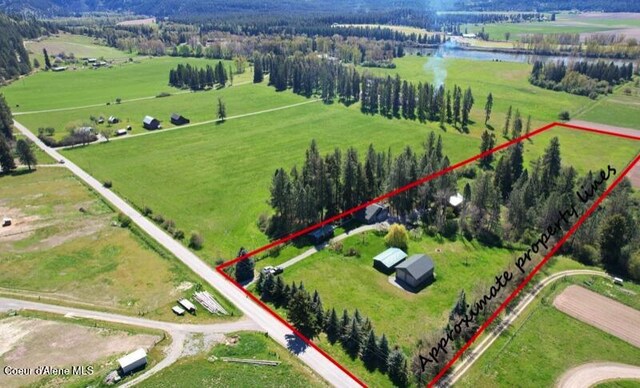 3226 District Two Rd, Bonners Ferry, ID 83805 - birds eye view of property featuring a water view and a rural view
