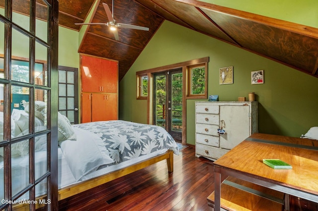 395 Kiebert, Hope, ID 83836 - bedroom with wood-type flooring, french doors, access to exterior, and vaulted ceiling