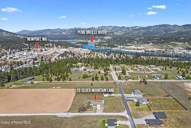 29 Silver Mountain Ln, Oldtown, ID 83822 - aerial overview of property's location with a water and mountain view