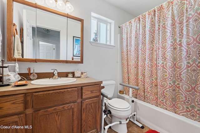 29 Silver Mountain Ln, Oldtown, ID 83822 - full bathroom featuring toilet, shower / bathtub combination with curtain, vanity, and tile patterned floors