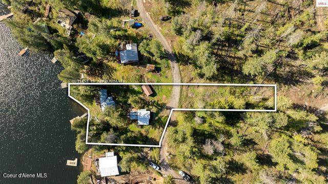 24010 N Bridge Lake Rd, Rathdrum, ID 83858 - view of property location featuring property parcel outlined and a nearby body of water