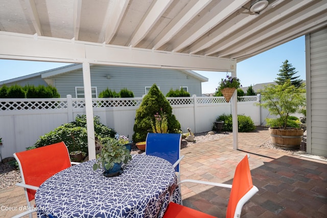 view of patio / terrace with a fenced backyard and outdoor dining area